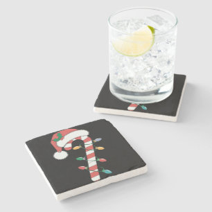 Christmas Candy Cane Santa Xmas Kids Stone Coaster