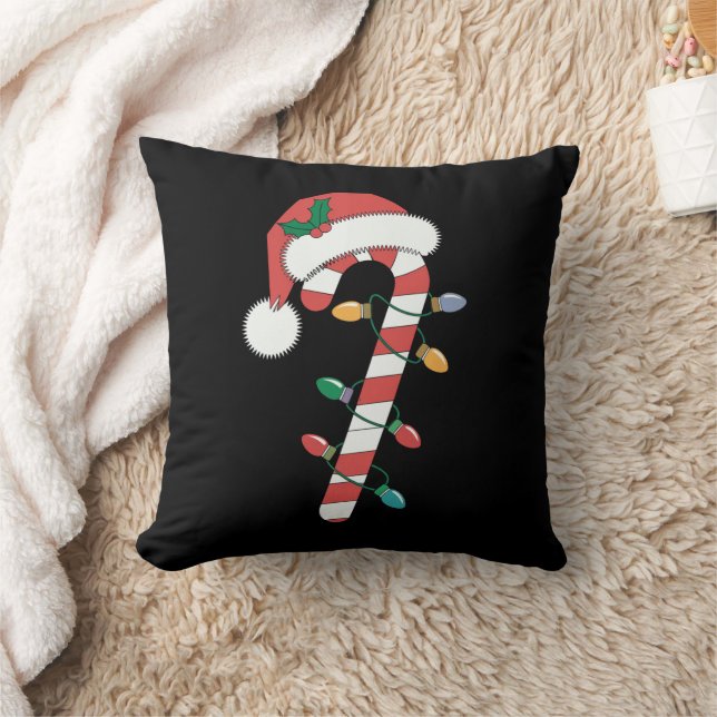 Christmas Candy Cane Santa Xmas Kids  Throw Pillow (Blanket)
