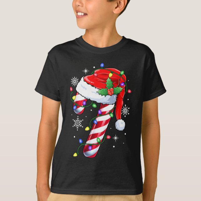 Christmas Candy Cane Santa Xmas T-Shirt (Front)