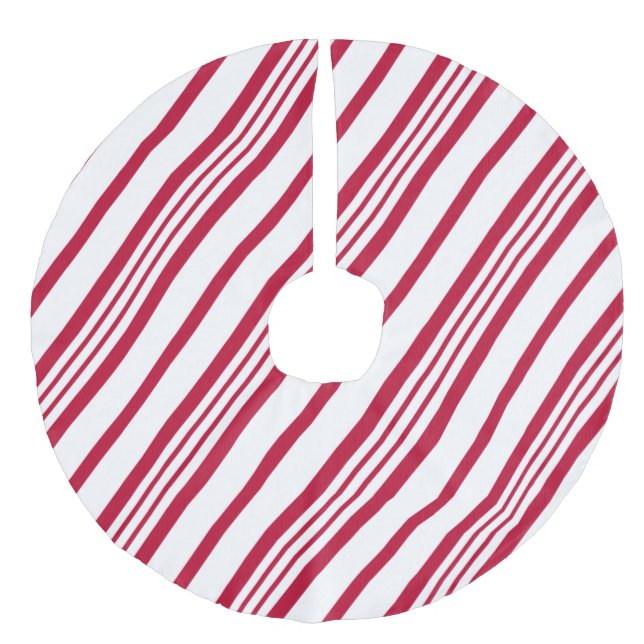 Christmas Candy Cane Stripe Faux Linen Tree Skirt (Front)