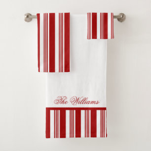 Christmas Candy Cane Stripe Personalized Towel Set
