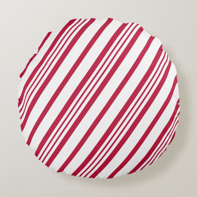 Christmas Candy Cane Stripe Round Pillow (Front)