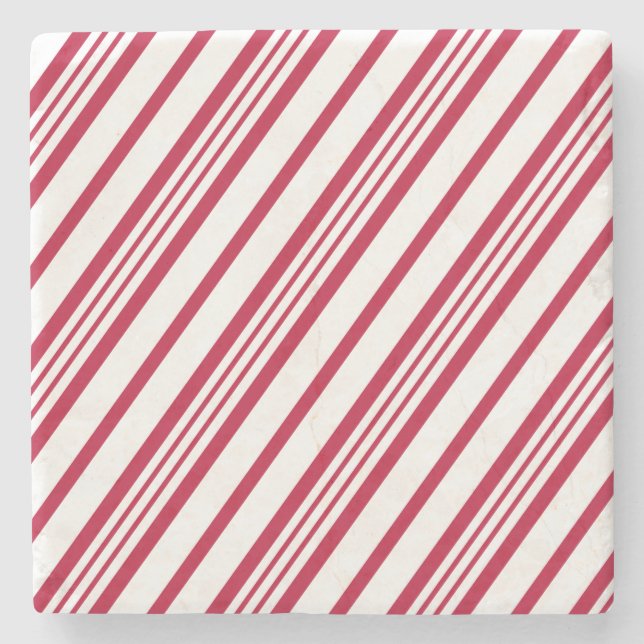 Christmas Candy Cane Stripe Stone Coaster (Front)