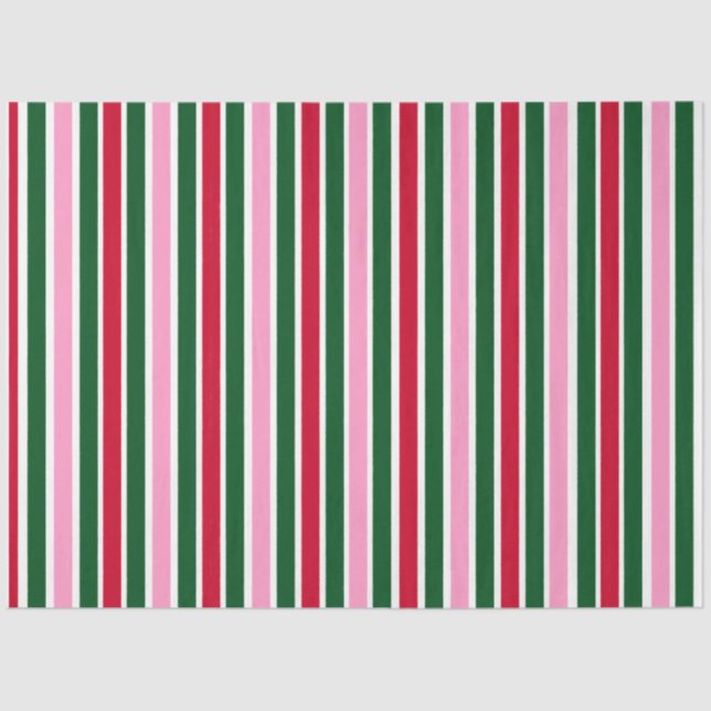 Christmas Candy Cane Stripes in Pink Green and Red Tissue Paper (Front)