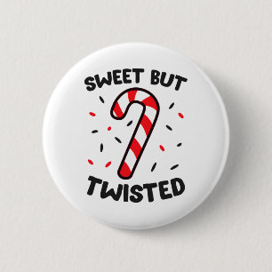 Christmas Candy Cane Sweet But Twisted 2 Inch Round Button