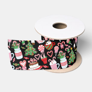 Christmas Candy Cane Sweets Pattern Satin Ribbon