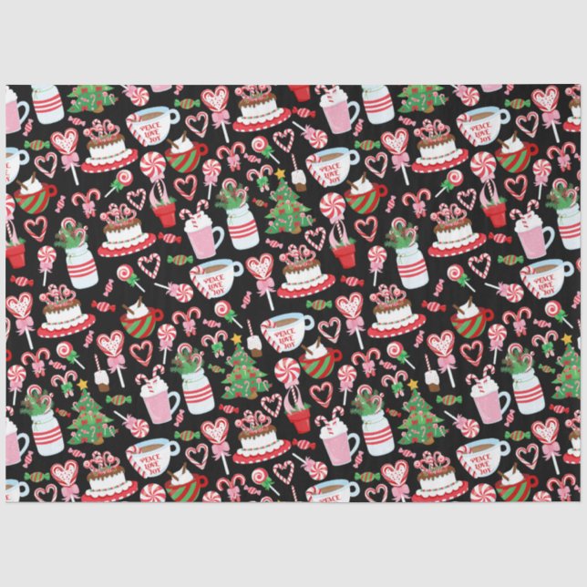 Christmas Candy Cane Sweets Pattern Tissue Paper (Front)