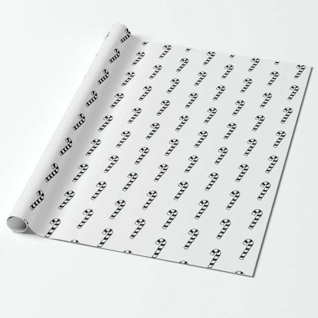 Christmas candy cane white black pattern fun cute wrapping paper (Unrolled)