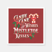 CHRISTMAS CANDY CANE WISHES MISTLETOE KISSES PAPER