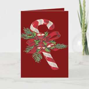Christmas Candy Cane With Decorative Ribbon Holiday Card
