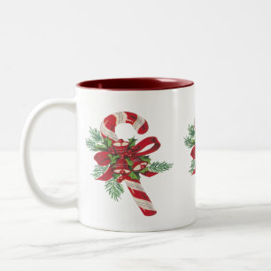 Christmas Candy Cane With Decorative Ribbon  Two-Tone Coffee Mug