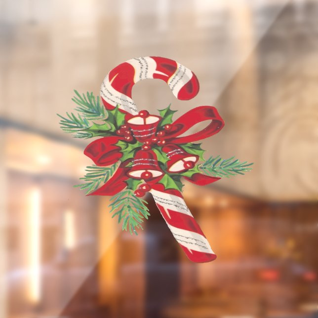 Christmas Candy Cane With Decorative Ribbon Window Cling (Sheet 2)