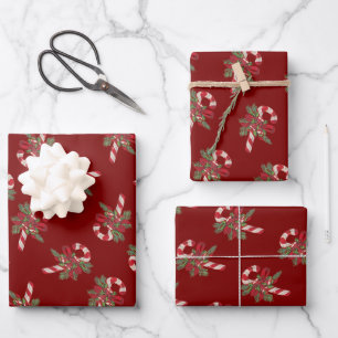 Christmas Candy Cane With Decorative Ribbon Wrapping Paper Sheet