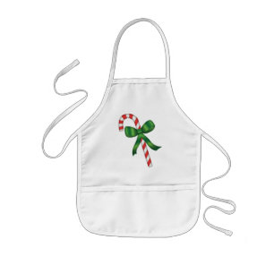 Christmas Candy Cane with Green Ribbon Kids Apron