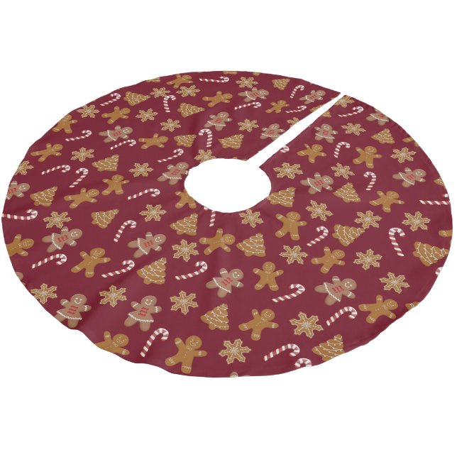 Christmas Candy Canes and Gingerbread Cookies Brushed Polyester Tree Skirt (Angled)