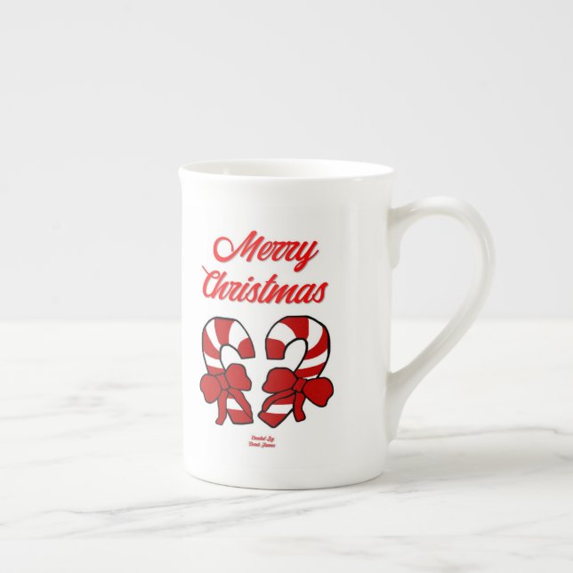Christmas Candy Canes Bone China Mug (Right)