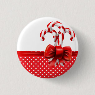 Christmas Candy Canes Bow with Red and White Dots 1 Inch Round Button