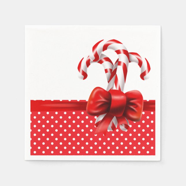 Christmas Candy Canes Bow with Red and White Dots  Napkin (Front)