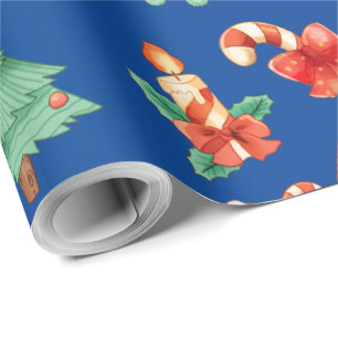 Christmas Candy Canes, Candles, and Trees Wrapping Paper