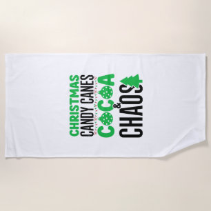 Christmas Candy Canes Cocoa Chaos Design Beach Towel