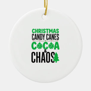 Christmas Candy Canes Cocoa Chaos Design Ceramic Ornament