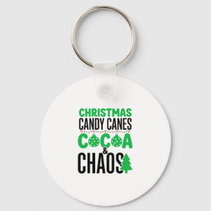 Christmas Candy Canes Cocoa Chaos Design Keychain