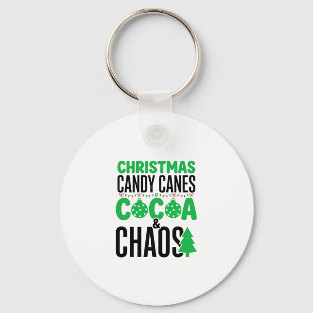 Christmas Candy Canes Cocoa Chaos Design Keychain (Front)