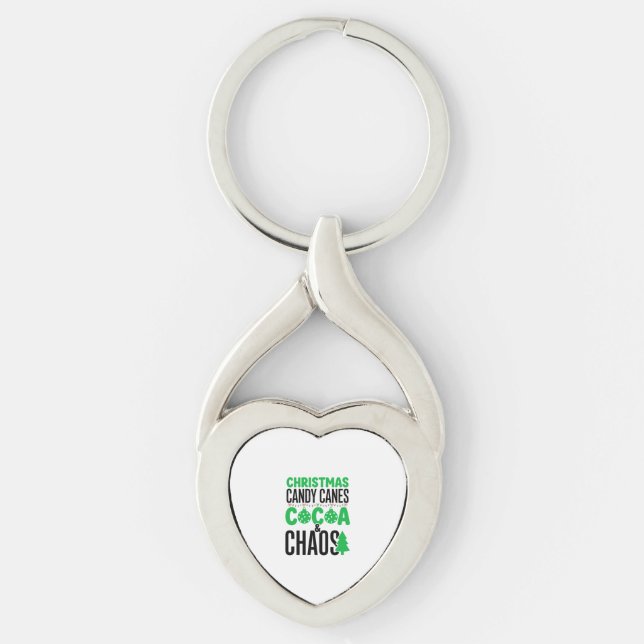 Christmas Candy Canes Cocoa Chaos Design Keychain (Front)