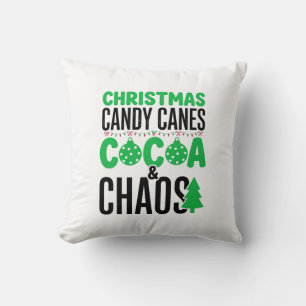 Christmas Candy Canes Cocoa Chaos Design Throw Pillow