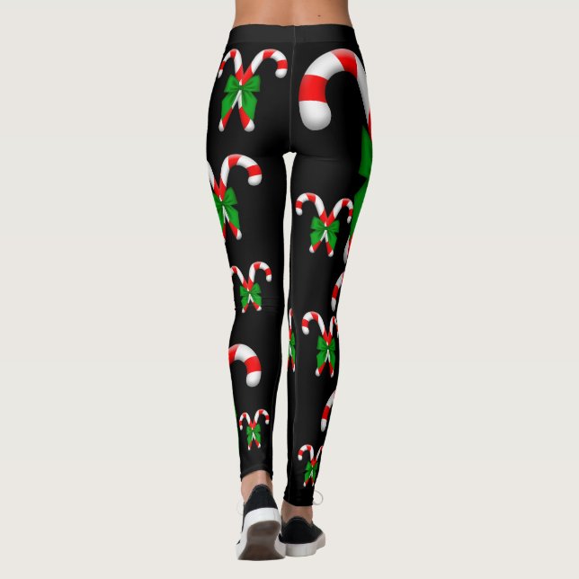 Christmas Candy Canes Green Bow Leggings (Back)