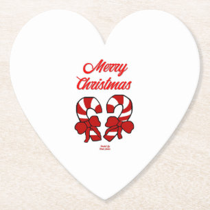 Christmas Candy Canes Heart Paper Coaster