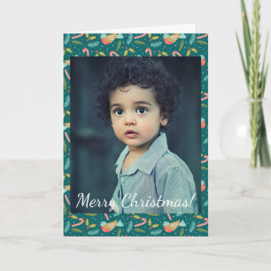 Christmas Candy Canes Holly Pine Boughs Bird Photo Note Card