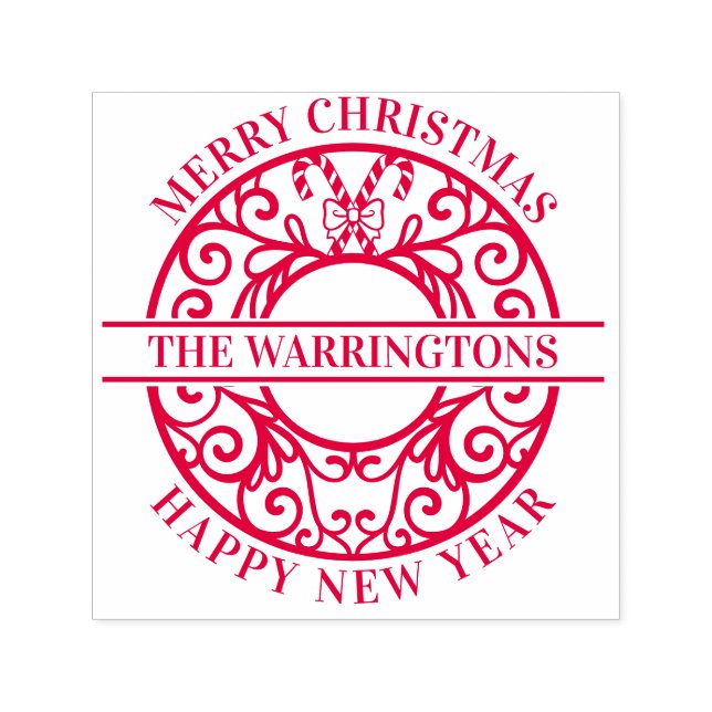 Christmas Candy Canes Lacy Filigree Family Name Self-inking Stamp (Design)