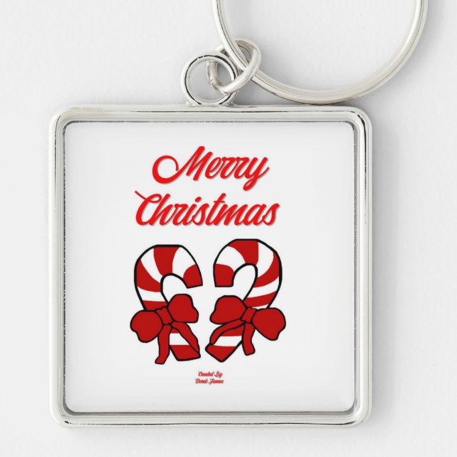 Christmas Candy Canes Premium Square Key Chain (Front)