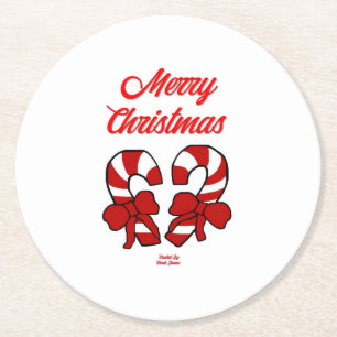 Christmas Candy Canes Round Paper Coaster
