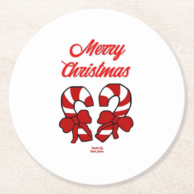 Christmas Candy Canes Round Paper Coaster (Front)