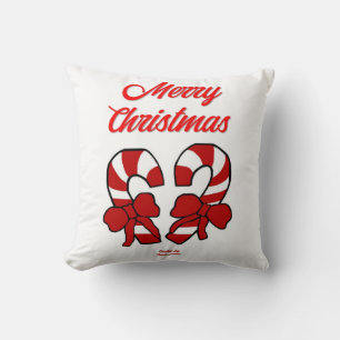 Christmas Candy Canes Square Throw Pillow