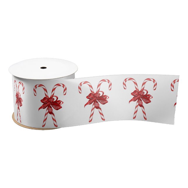 Christmas Candy Canes Tied with Bows Satin Ribbon (Spool)