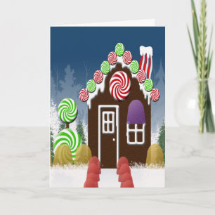 Christmas Candy Cozy Cabin Gingerbread House Holiday Card