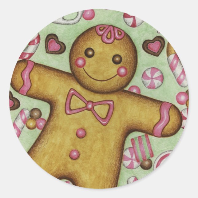 Christmas Candy Gingerbread BoySticker Classic Round Sticker (Front)
