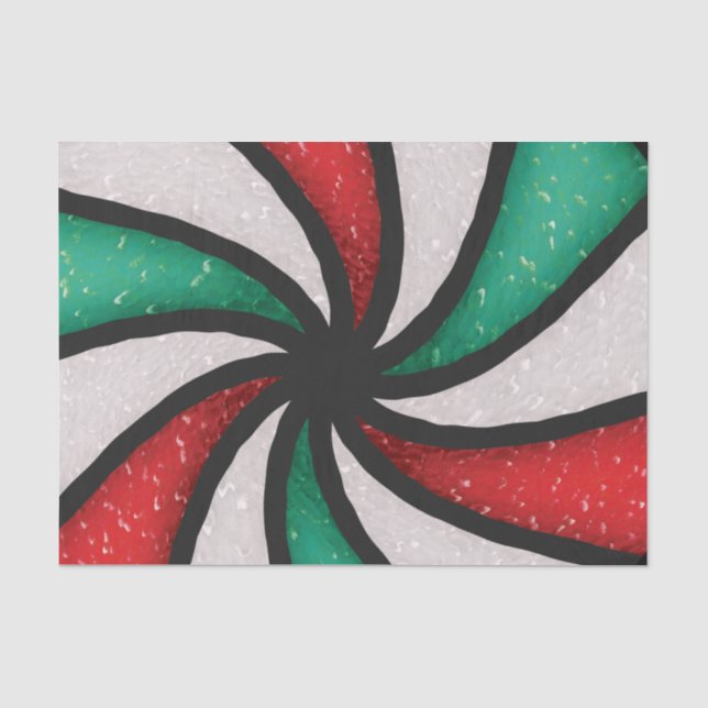 Christmas Candy Peppermint Mint Stained Glass Red  Tissue Paper (Front)