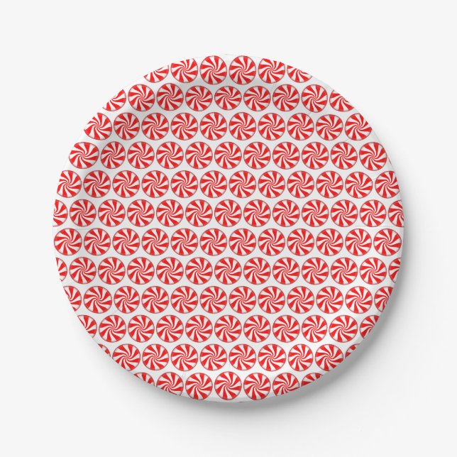 Christmas  Candy Peppermint Pattern Paper Plate (Front)
