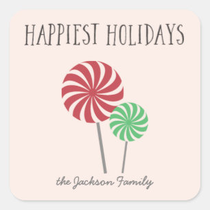 Christmas Candy Red and Green Square Sticker