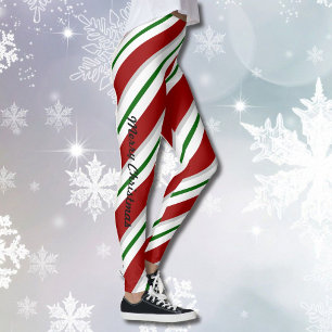Christmas Candy Stripe Leggings Red Green Pants