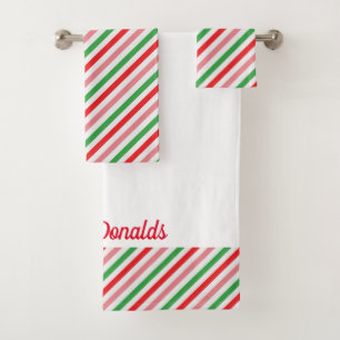 Christmas Candy Stripe Name Monogram Towel Set