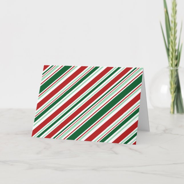 Christmas Candy Stripes: Red, Dark and Mint Green Holiday Card (Front)