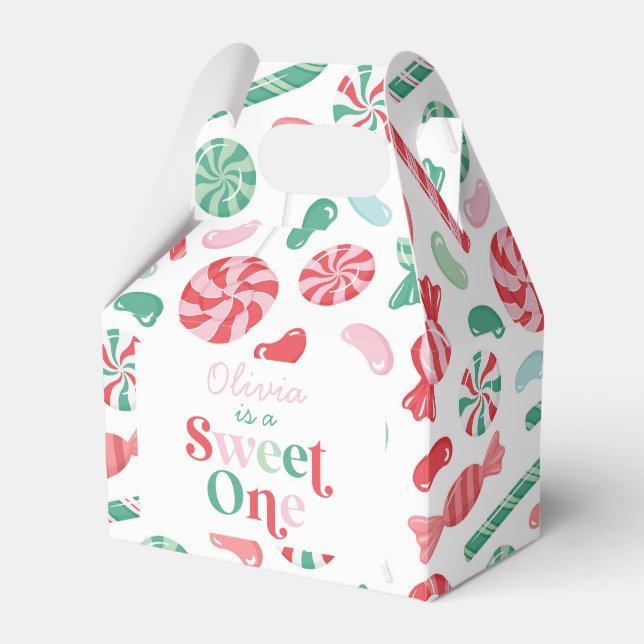 Christmas Candy Sweet One First Birthday Favor Box (Front Side)