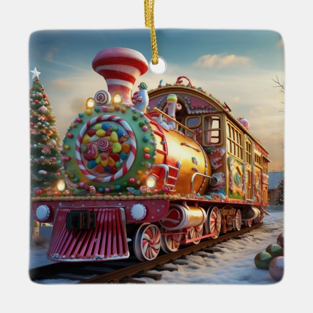 Christmas candy train ceramic ornament (Front)