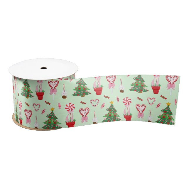 Christmas Candy Trees Pattern Satin Ribbon (Spool)
