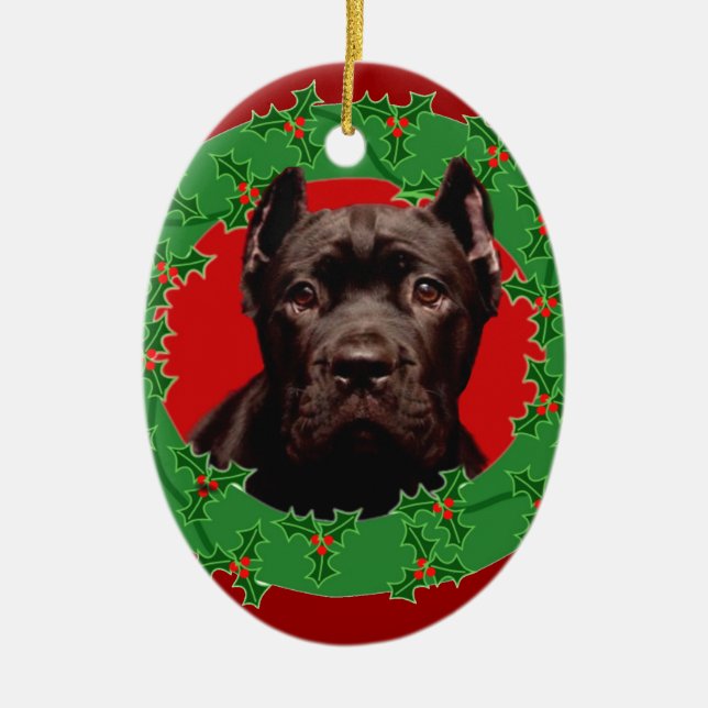 Christmas Cane Corso dog Ceramic Ornament (Front)